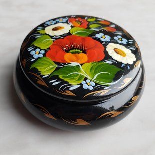 Шкатулка з розписом кругла ШК-09 (8 x 8 x 3,5 см) SK0404