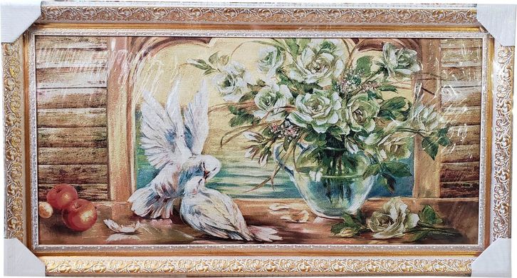 Гобеленова картина "Квіти і голуби" (48 x 88 см) GB069