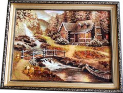 Картина із бурштину "Дім у лісі" (37 x 47 см) B098
