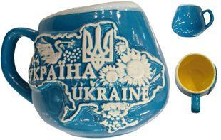 Чашка глиняна блакитна "Україна Ukraine" (400 мл) US0174