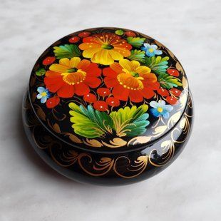 Шкатулка з розписом кругла ШК-09 (8 x 8 x 3,5 см) SK0405