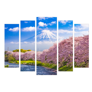 Модульная картина на 5 частей "Гора Фудзи" (80 x 120 см) Q023, 80 x 120, от 101 см и более