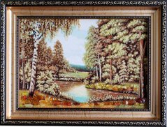 Картина із бурштину "Річка у лісі" (28 x 37 см) BK0034