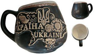 Чашка глиняна чорна матова "Україна Ukraine" (400 мл) US0175