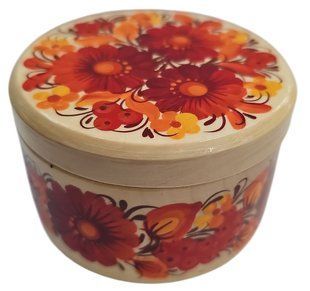 Шкатулка з петриківським розписом кругла (d-8 см, h-5 см) SK0606