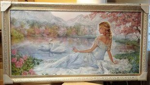 Картина-репродукция "Девушка и лебеди" (111 x 62 см) RP0183
