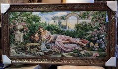 Гобеленова картина з люрексом "Дівчина з леопардами" (50 x 90 см) GB098