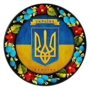 Магніт з петриківським розписом МД-01 Герб України (d-8 см) SRM108