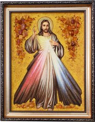 Ікона із бурштину "Образ Ісуса Милосердного" (37 x 47 см) B205