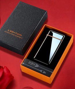 Дугова електроімпульсна USB - Газова запальничка 2в1 (індикатор заряду, ліхтарик) чорна HL-419 Black