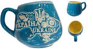Чашка глиняна блакитна "Україна Ukraine" (200 мл) US0179