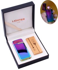 Электроимпульсная зажигалка в подарочной коробке LIGHTER (USB) HL-122-Хамелеон