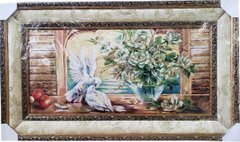 Гобеленова картина в подвійній рамі "Квіти і голуби" (57 x 98 см) GB075