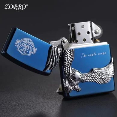 Зажигалка бензиновая "ZORRO LOVER" Eagle Wings silver HL-306