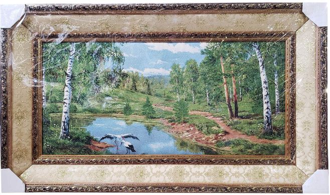 Гобеленовая картина в двойной раме "Аисты на пруду" (57 x 98 см) GB076