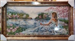 Гобеленова картина з люрексом "Дівчина і лебеді" (49 x 88 см) GB007