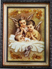 Икона из янтаря "Ангелочки над ребенком" (37 x 47 см) B191-2