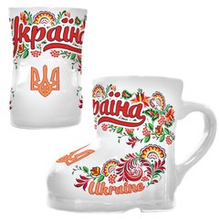Чашка-сапожок, петриковская роспись "Украина-Ukraine" (330 мл) UK-CP-051