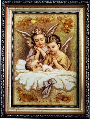 Ікона із бурштину "Ангелики над дитям" (37 x 47 см) B191-2