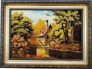 Картина із бурштину "Водяний млин" (28 x 37 см) BK0017