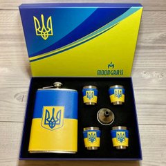 Подарочный набор MOONGRASS 6в1 с флягой, рюмками, лейкой Герб Украины WKL-006
