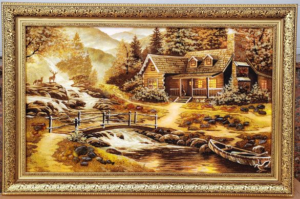 Картина из янтаря "Дом в лесу" (77 x 117 см) B072