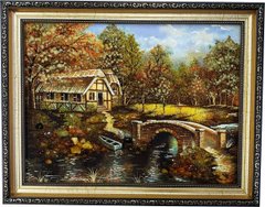 Картина із бурштину "Дім біля містка" (37 x 47 см) BK0023