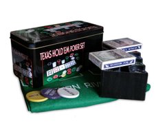 Покерний набір на 200 фішок з номіналом в металевій коробці Техаський холдем (24 x 11,5 x 11 см) 200T