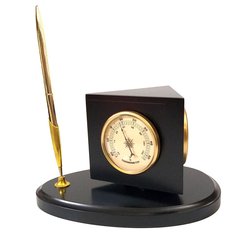Барометр настільний деревянный с термометром и часами (12 x 15,5 x 13 см) 0901