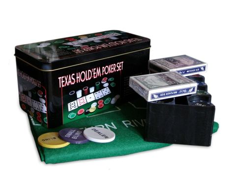 Покерний набір на 200 фішок з номіналом в металевій коробці Техаський холдем (24 x 11,5 x 11 см) 200T