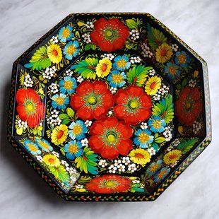 Цукерниця з петриківським розписом (26 x 26 x 5 см) VP0090
