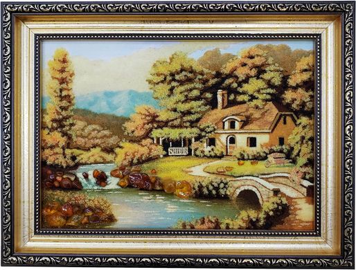 Картина із бурштину "Дім біля річки" (28 x 37 см) BK0021
