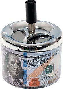 Попільничка металева з кришкою "Сто доларів США банкнота" (d-9 см) ZH-3-100usd