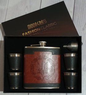 Подарунковий набір MOONGRASS 6в1 з флягою, чарками, лійкою "Україна" WKL-083