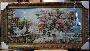 Гобеленовая картина с люрексом "Цветы и голуби" (50 x 90 см) GB013