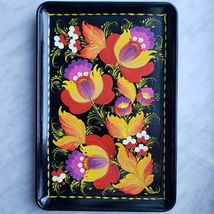 Піднос з петриківським розписом квітковий (31 x 21 x 2 см) VP0050