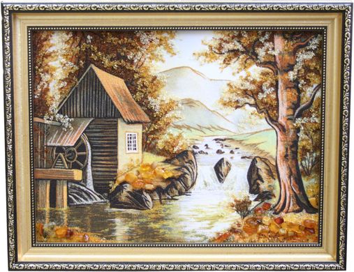 Картина из янтаря "Водяная мельница" (37 х 47 см) B075
