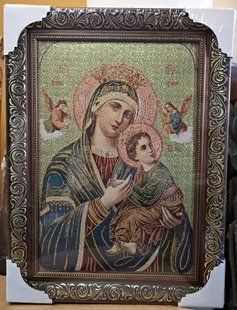 Гобеленова ікона з люрексом Мати Божа Неустанної Помочі (36 x 48 см) B104