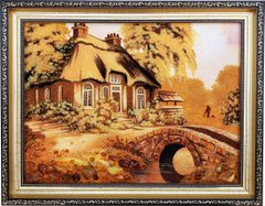 Картина із бурштину "Дім біля містка" (37 x 47 см) BK0029
