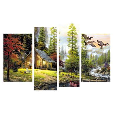 Модульная картина на 4 части "Охотничий домик" (80 x 120 см) K-347, 80 x 120, от 101 см и более