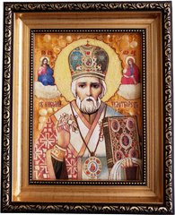 Ікона із бурштину "Миколай Чудотворець" (22 x 27 см) B097