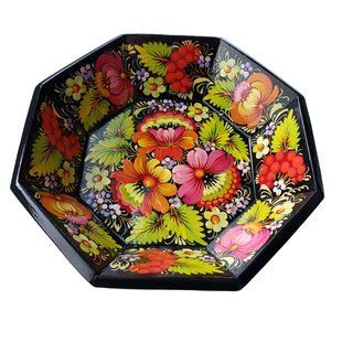 Конфетница деревянная с петриковской росписью (22 x 22 x 5 см) VP0103