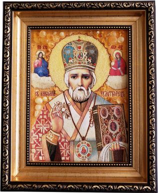 Ікона із бурштину "Миколай Чудотворець" (22 x 27 см) B097