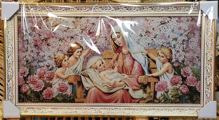 Гобеленовая икона с люрексом Богородица с младенцем (48 x 87 см) B133-2, 48 x 87, от 51 до 100 см