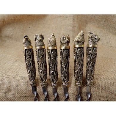 Набір шампурів з бронзовими ручками "Дикі звірі" в сагайдаку з шкіри 470016
