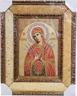 Гобеленовая икона в двойной раме с люрексом Семистрельная (48 x 59 см) B163
