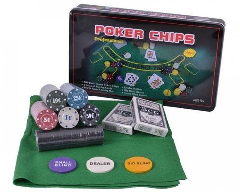 Покерный набор на 300 фишек с номиналом в металлической коробке (33 x 20 x 5 см) 300T