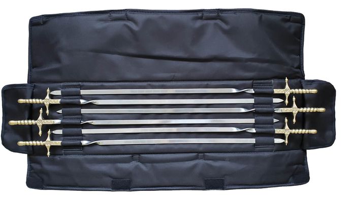 Набор шампуров 6 шт. с латунными ручками в тканевом кейсе NS01