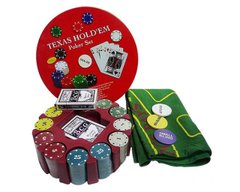 Покерний набір на 240 фішок з номіналом в круглій металевій коробці Техаський холдем (25 x 25 x 9 см) 240T