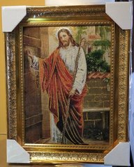 Гобеленова ікона з люрексом Ісус Христос стукає в двері (38 x 48 см) B108